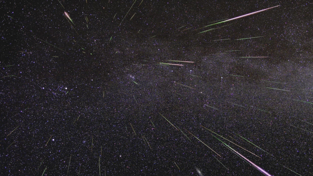 An outburst of Perseid meteors lights up the sky in August 2009 in this time-lapse image. Stargazers expect a similar outburst during next week’s Perseid meteor shower which will be visible overnight on Aug. 11 and 12