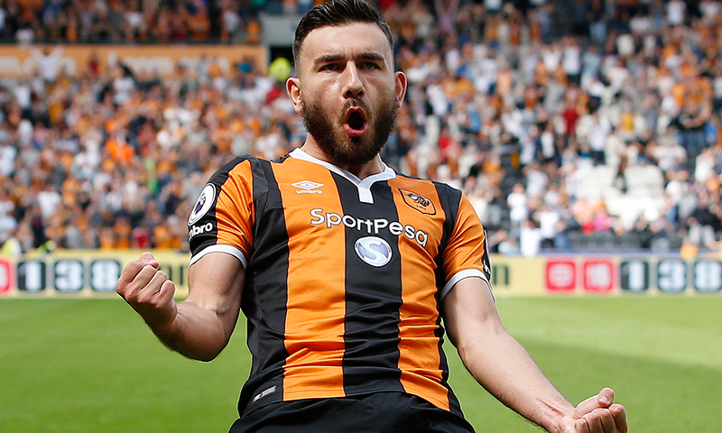 Hull City's Robert Snodgrass celebrates scoring their second goal. — Reuters