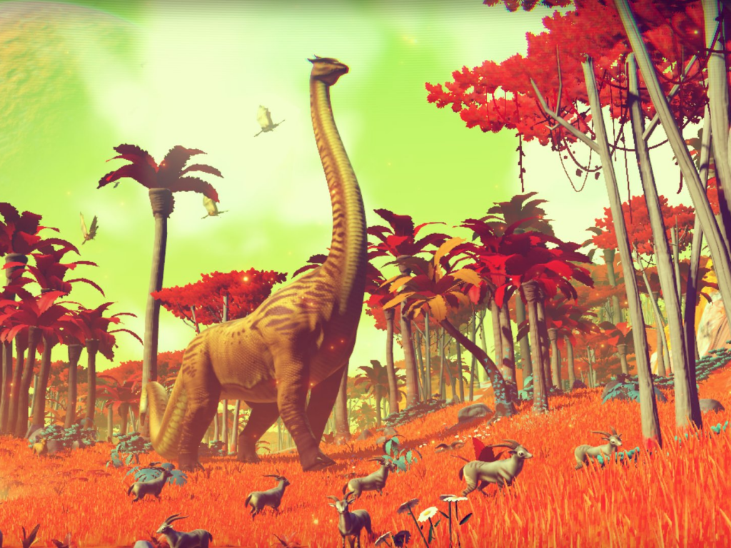 I haven't made friends with any dinosaurs yet unfortunately.   Hello Games