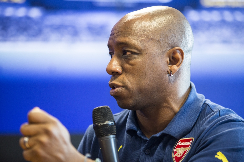 SINGAPORE MAY 13 Ian Wright former Arsenal player speaks during a Q&A at the Barclays office during the Barclays Asia Trophy 2015 Ticket Launch day 2