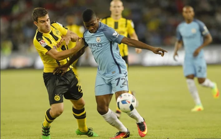 Iheanacho in action for City against Dortmund