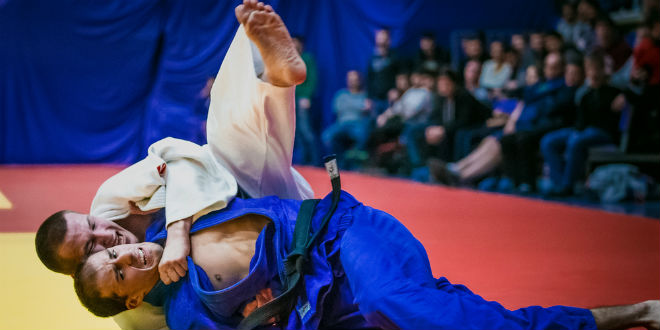 Illustrative A judo match between two athletes during All Russian judo competition 2015