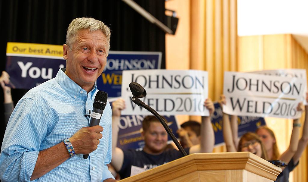 SALT LAKE CITY UT- AUGUST 6 Libertarian presidential candidate Gary Johnson talks to a crowd of supporters at a rally