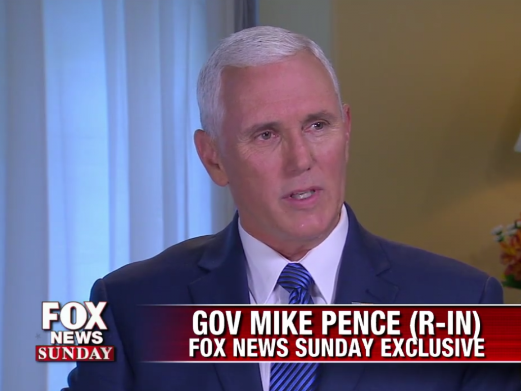 Indiana Gov. Mike Pence in an interview on Fox News Sunday.   Fox News Sunday