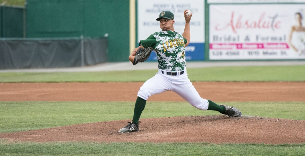 Justus Sheffield pitches for the Lynchburg Hillcats against the Wilmington Blue Rocks on July 25. Sheffield a 2014 Tullahoma High School graduate was traded to the New York Yankees organization on Sunday morning.- Staff