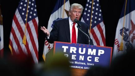 Republican presidential candidate Donald Trump speaks during a campaign rally in Green Bay Wisconsin