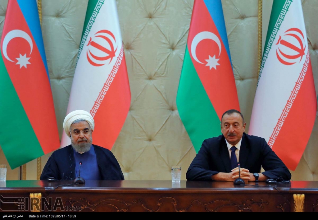 Iranian President Hassan Rohani with his Azeri counterpart Ilham Aliyev in Baku