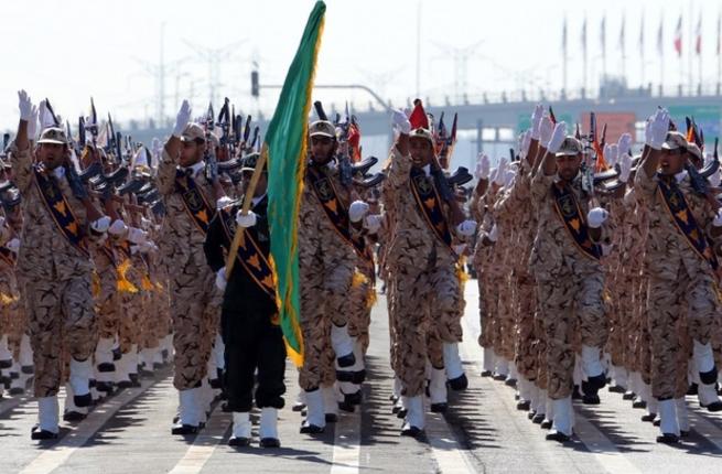 Iranian soldiers from the Revolutionary Guards march during a military parade last month in Tehran