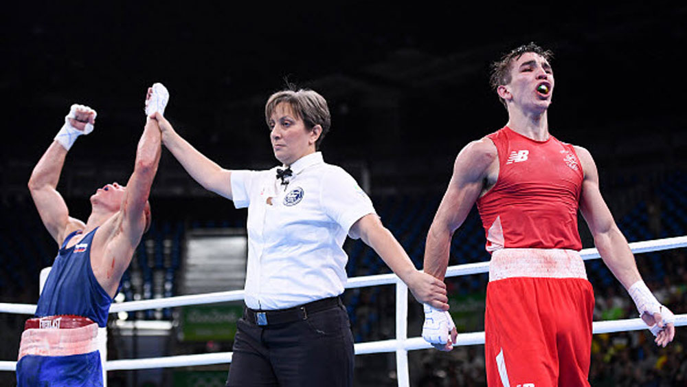 Irish boxer Michael Conlan reacts to his loss to Vladimir Nikitin