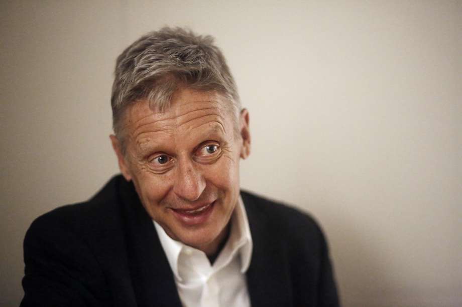 Libertarian Party presidential candidate Gary Johnson talks during an interview at the San Francisco Chronicle on Thursday