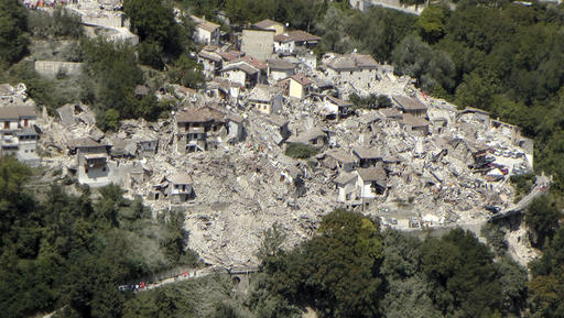 24 2016 and made available Thursday Aug. 25 2016 shows the damage done after an earthquake in the village of Pescara del Tronto central Italy. Rescue crews raced against time Thursday looking for survivors from