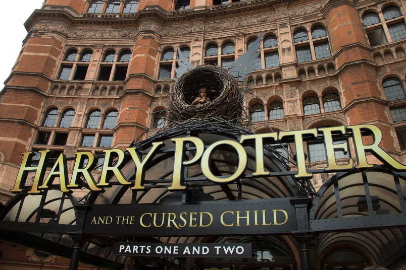 The Palace Theatre in central London is showing the play'Harry Potter and the Cursed Child. Based on an original new story by J.K. Rowling John Tiffany and Jack Thorne it is the eighth story in the Harry Potter series and is the first of the stories