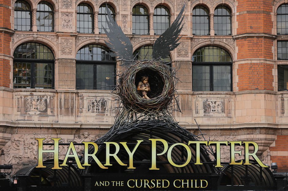 The entrance to the Palace Theatre is seen ahead of the premiere of the Harry Potter and the Cursed Child stage play in London