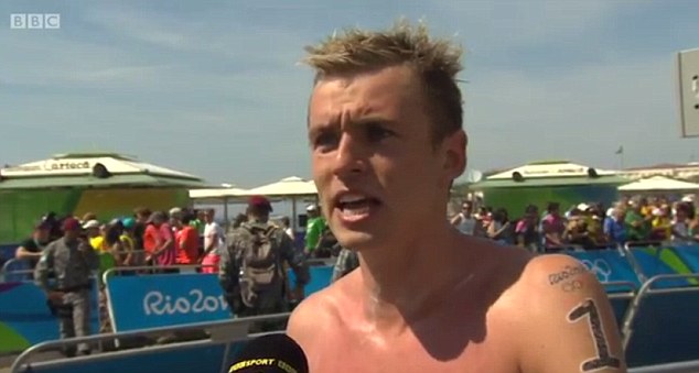 Jack Burnell vents his spleen to the BBC cameras after the 10km open-water swim