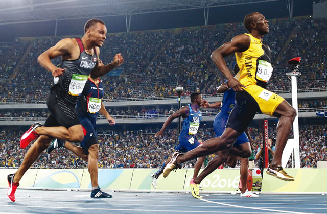 Jamaica’s Usain Bolt winning the Rio 2016 Olympic Games men’s 100m at the Olympic Stadium in Rio de Janeiro…on Sunday