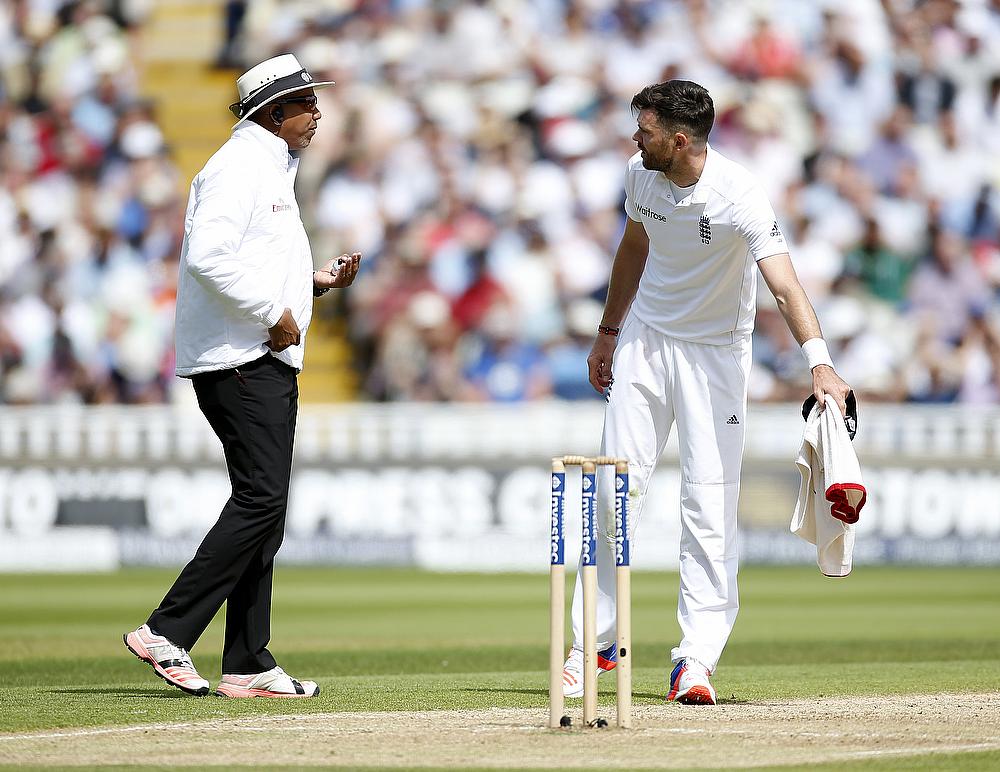 James Anderson was warned twice for running on the pitch on day two