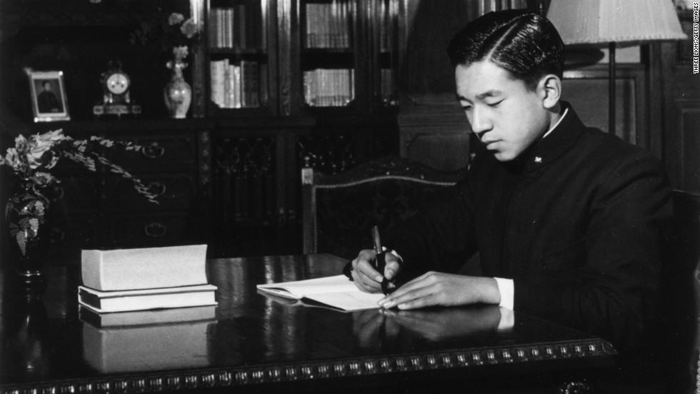 Prince Akihito in his private study at the Imperial Palace in 1952