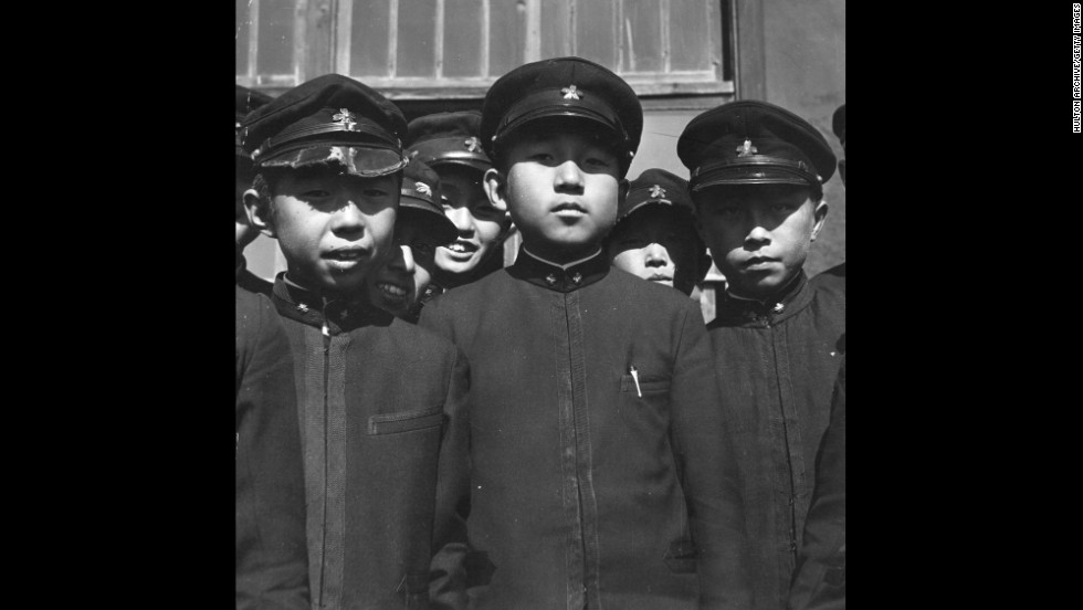 Crown Prince Akihito with some of his school friends at the Imperial School in Tokyo circa 1938