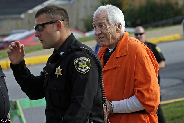 The hearing is about whether he was improperly convicted four years ago. Sandusky smiled as he entered the Centre County Courthouse in Bellefonte Pennsylvania