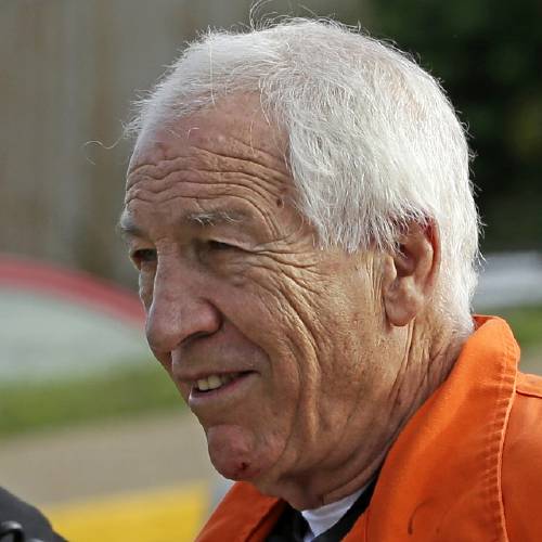 State University assistant football coach Jerry Sandusky arrives at the Centre County Courthouse for an appeals hearing about whether he was improperly convicted four years ago in Bellefonte Pa. Friday Aug. 12 2016. (AP