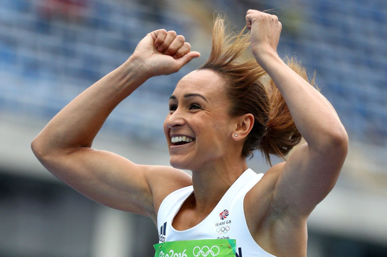 Jessica Ennis Hill of Great Britain reacts during the Women's Heptathlon High Jump