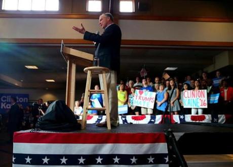 Democratic Vice Presidential candidate Tim Kaine spoke at Davison Hall on the campus of Saint Anselm College Saturday