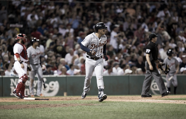 Jose Iglesias watches as his two-run home run sails over the Green Monster in the sixth inning