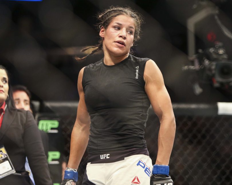 Oct 3 2015 Houston TX USA Julianna Pena reacts after winning her Bantamweight bout against Jessica Eye at UFC 192 at Toyota Center. Mandatory Credit Troy Taormina-USA TODAY Sports