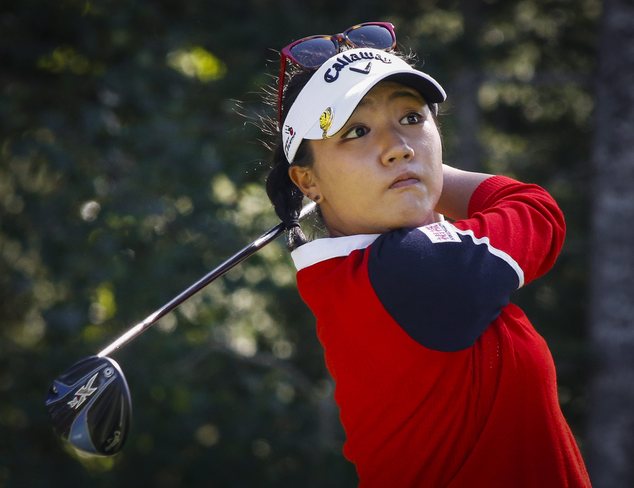 New Zealand's Lydia Ko hits from the fourth tee box during second-round action at the LPGA Canadian Open golf tournament in Priddis Alberta Friday Aug. 26