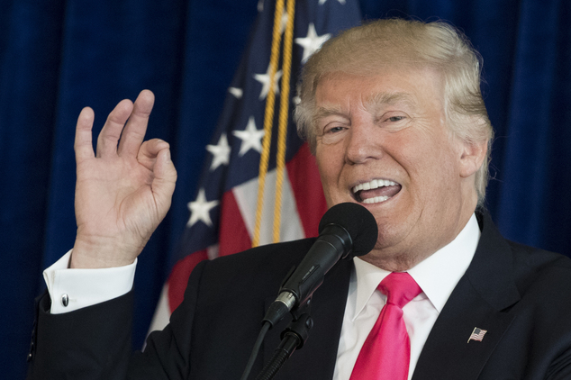 Republican presidential candidate Donald Trump speaks during a news conference at Trump National Doral Wednesday