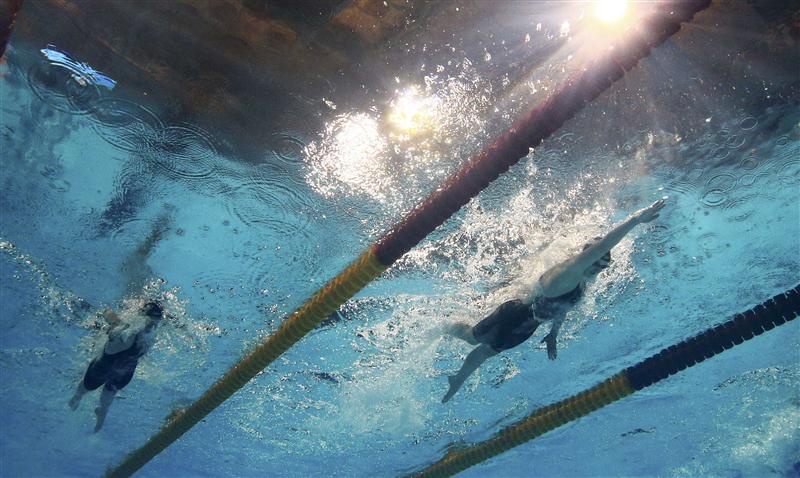 Katie Ledecky of the U.S. is seen underwater as she swims to a new world record in the women's 800m freestyle final during the World Swi