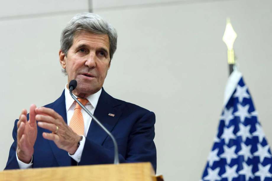 U.S. Secretary of State John Kerry speaks to journalists after the meeting between John Kerry and Russian foreign minister Sergey Lavrov in Geneva Switzerland Friday Aug. 26