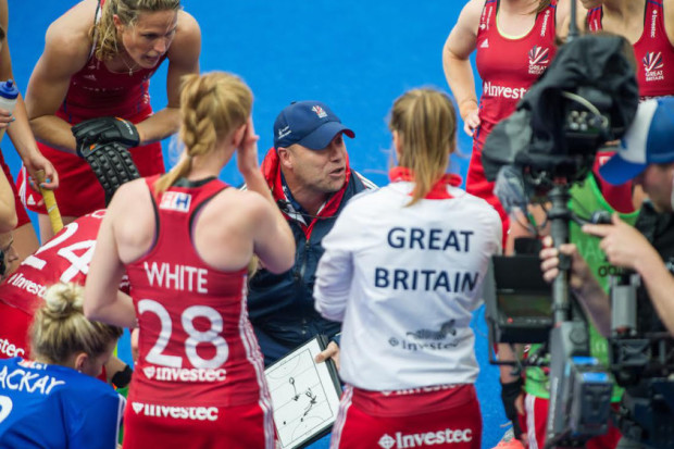 Great Britain coach Danny Kerry delivers a team talk