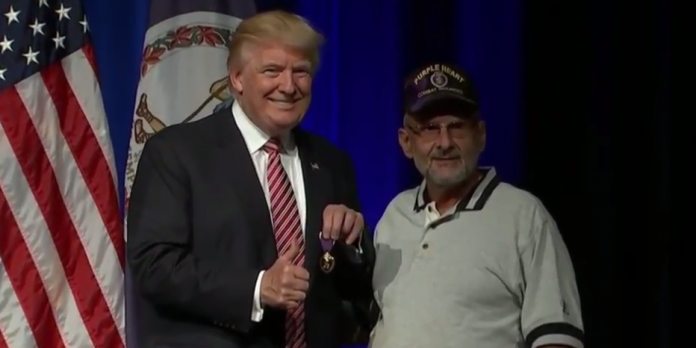 Veteran gives Donald Trump Purple Heart at VA campaign rally