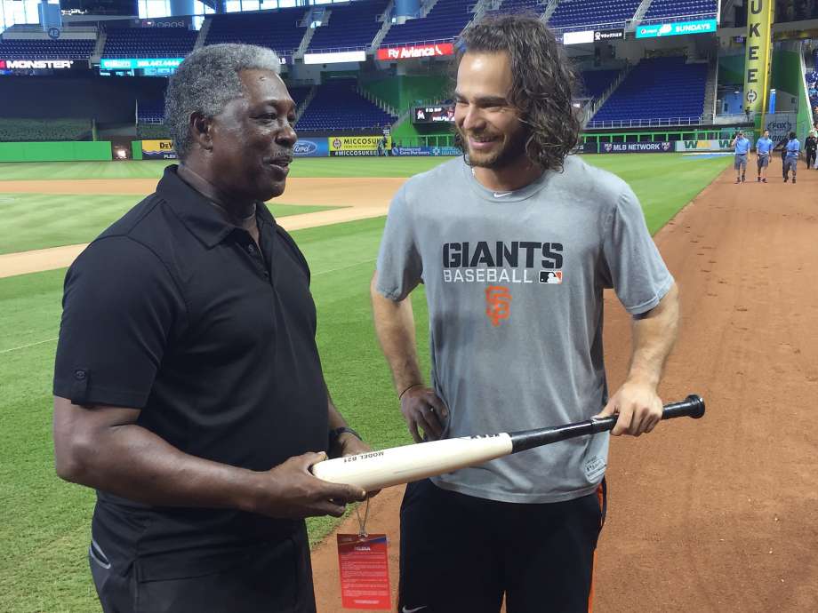 Brandon Crawford and Rennie Stennett the last two major-leaguers to have seven hits in a game chat at Marlins Park on Wednesday morning