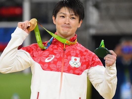 Kohei Uchimura of Japan wins the gold medal during the men's all-around finals in the Rio Olympic Games