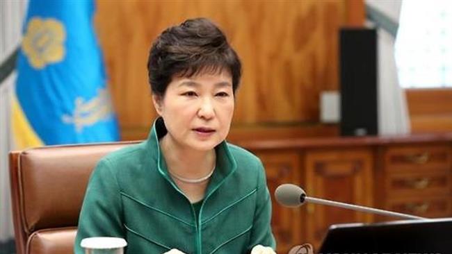 South Korean President Park Geun-hye speaks during a meeting with her senior secretaries at the presidential office