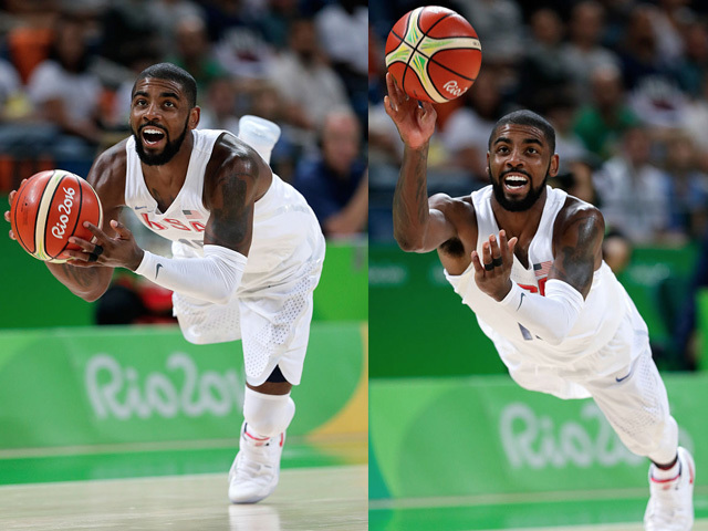 Watch Kyrie Irving Toss Up a Perfect Alley-Oop to Kevin Durant As He Falls Down