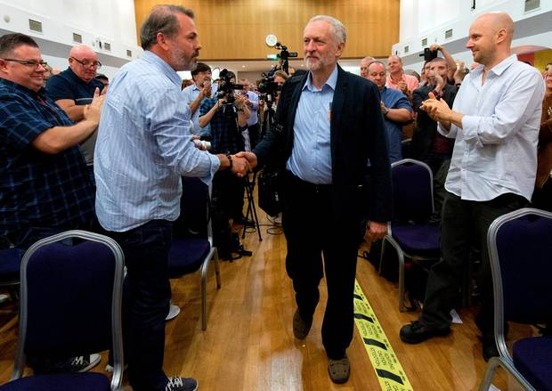 Labour Party Leader Jeremy Corbyn arrives for a Communication Workers Union press conference in central London