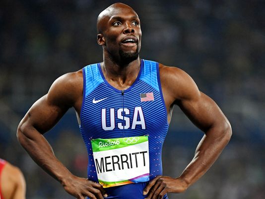 Lashawn Merritt reacts during the men's 400m final