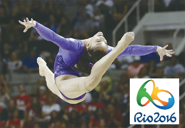 Lauren Hernandez competes on the floor exercise during the women’s US Olympic gymnastics trials in San Jose California on July 8. AP