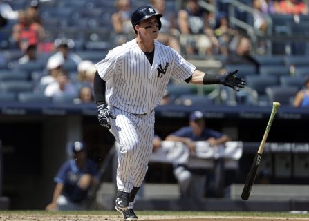 Aug 13 2016 Bronx NY USA New York Yankees right fielder Tyler Austin watches his solo home run during the second inning against the Tampa Bay Rays at Yankee Stadium. Mandatory Credit Adam Hunger-USA TODAY Sports