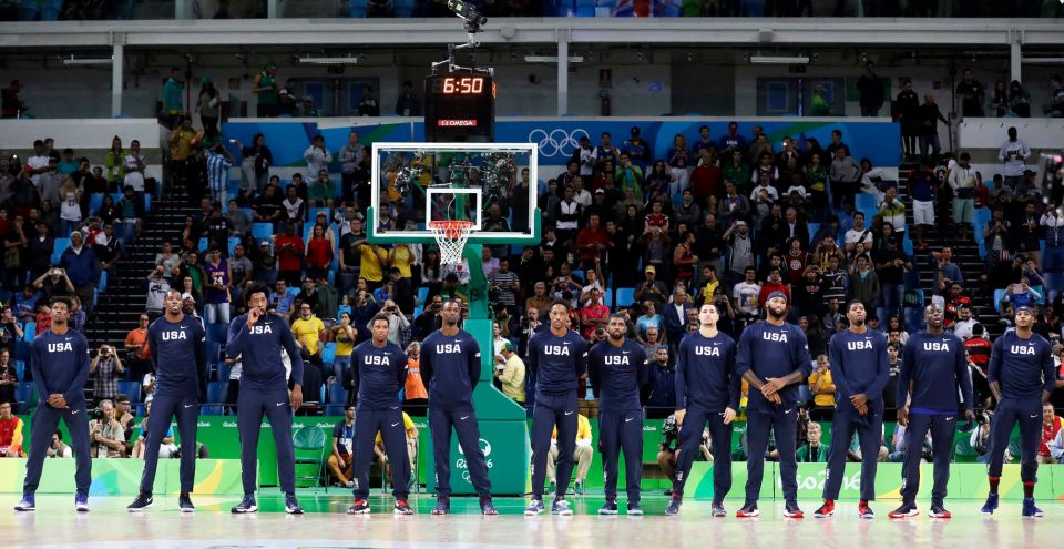 United States players line up on the court