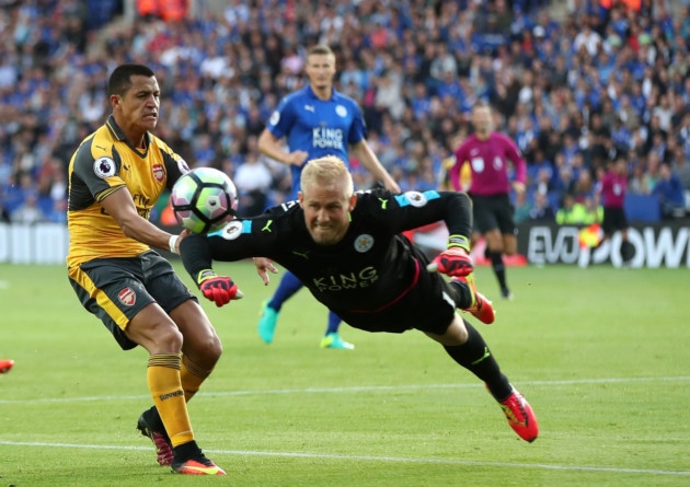 Leicester City goalkeeper Kasper Schmeichel beats Arsenal