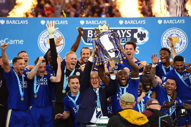 Leicester City lift the Premier League trophy