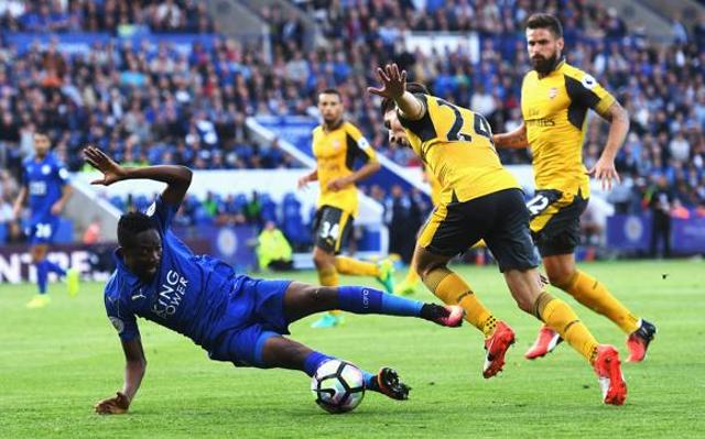 Leicester’s Ahmed Musa was brought down by Arsenal defender Hector Bellerin in the 88th minute but no penalty was given