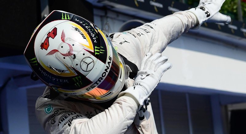 Lewis Hamilton celebrates his victory in the Hungarian Grand Prix