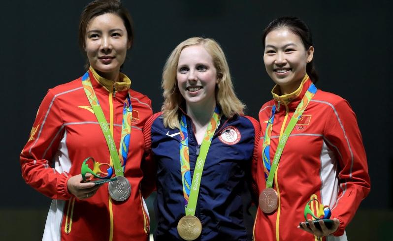 Li Du of China with silver,Virginia Thrasher of the US with gold and Yi Siling of China with bronze