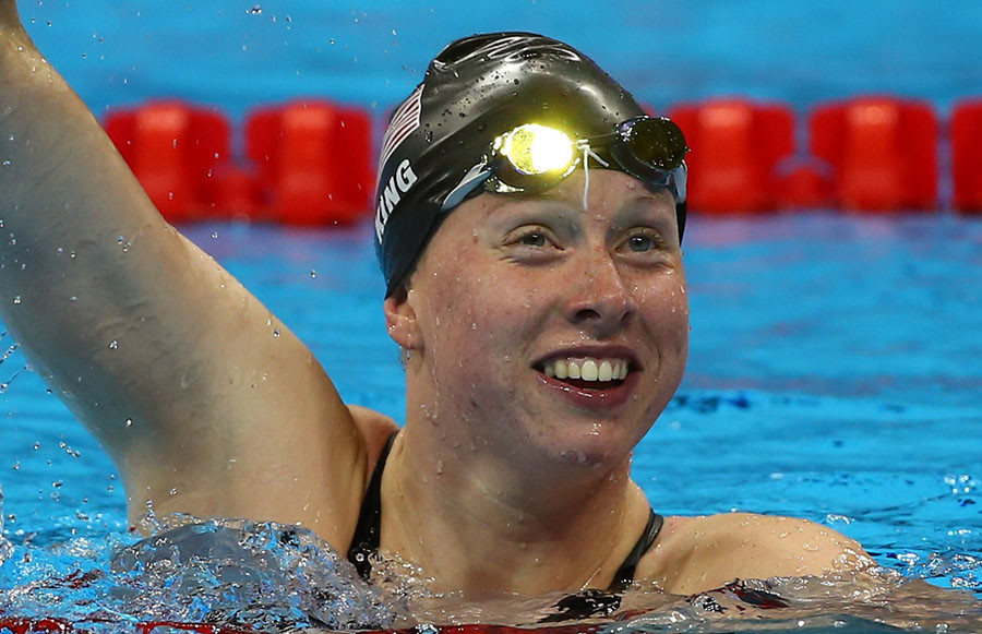 Lilly King of USA reacts after winning the gold medal