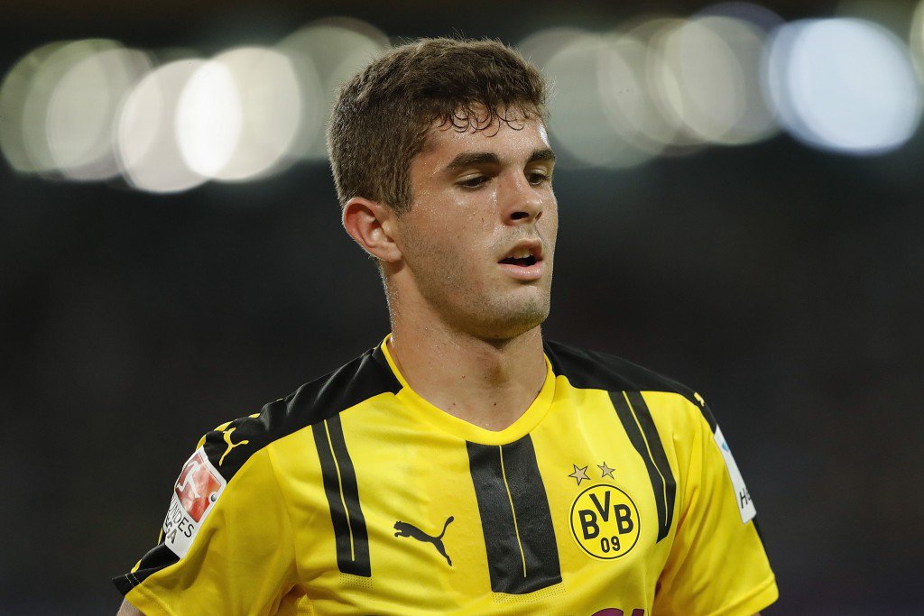 SHENZHEN CHINA- JULY 28 Christian Pulisic of Borussia Dortmund in action during the 2016 International Champions Cup match between Manchester City and Borussia Dortmund at Shenzhen Universiade Stadium